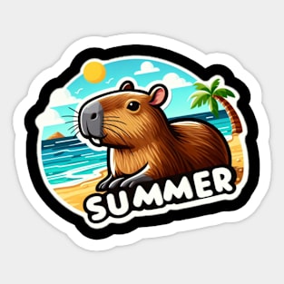 Summer capybara on the beach Sticker